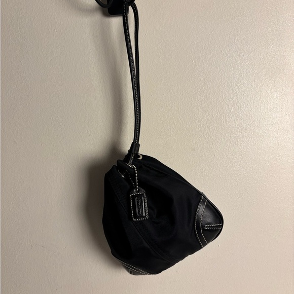 COACH Mini Drawstring Signature Nylon & Leather Coin Pouch Purse - Picture 2 of 9